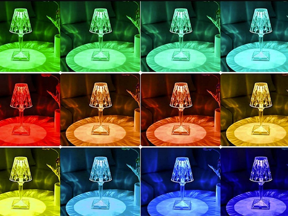 Lámpara de mesa de cristal con iluminación LED de colores, lámpara de noche RGB