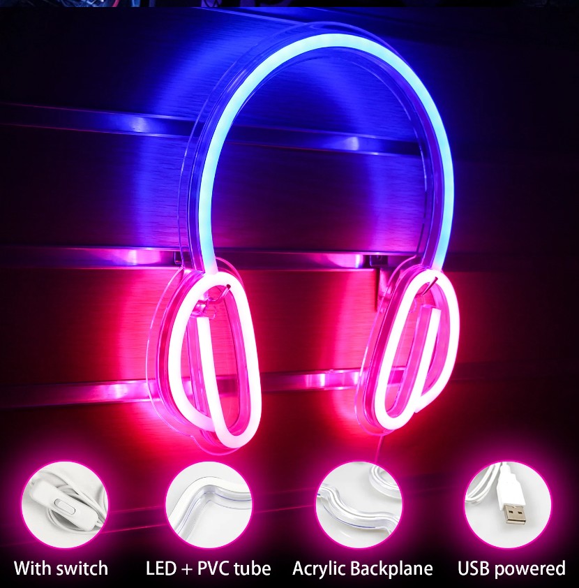 Auriculares - letrero luminoso en la pared publicidad de neón LED