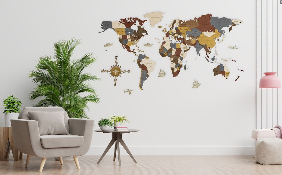 Mapa del mundo de madera 3D de lujo de gran tamaño para la pared, regalo para niños y adultos