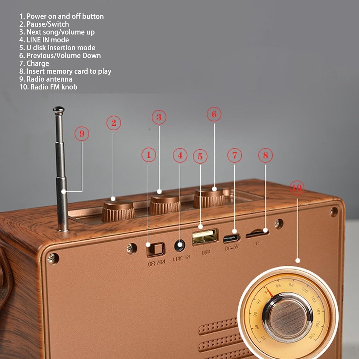 Reproductor retro multifuncional altavoz de madera vintage retro