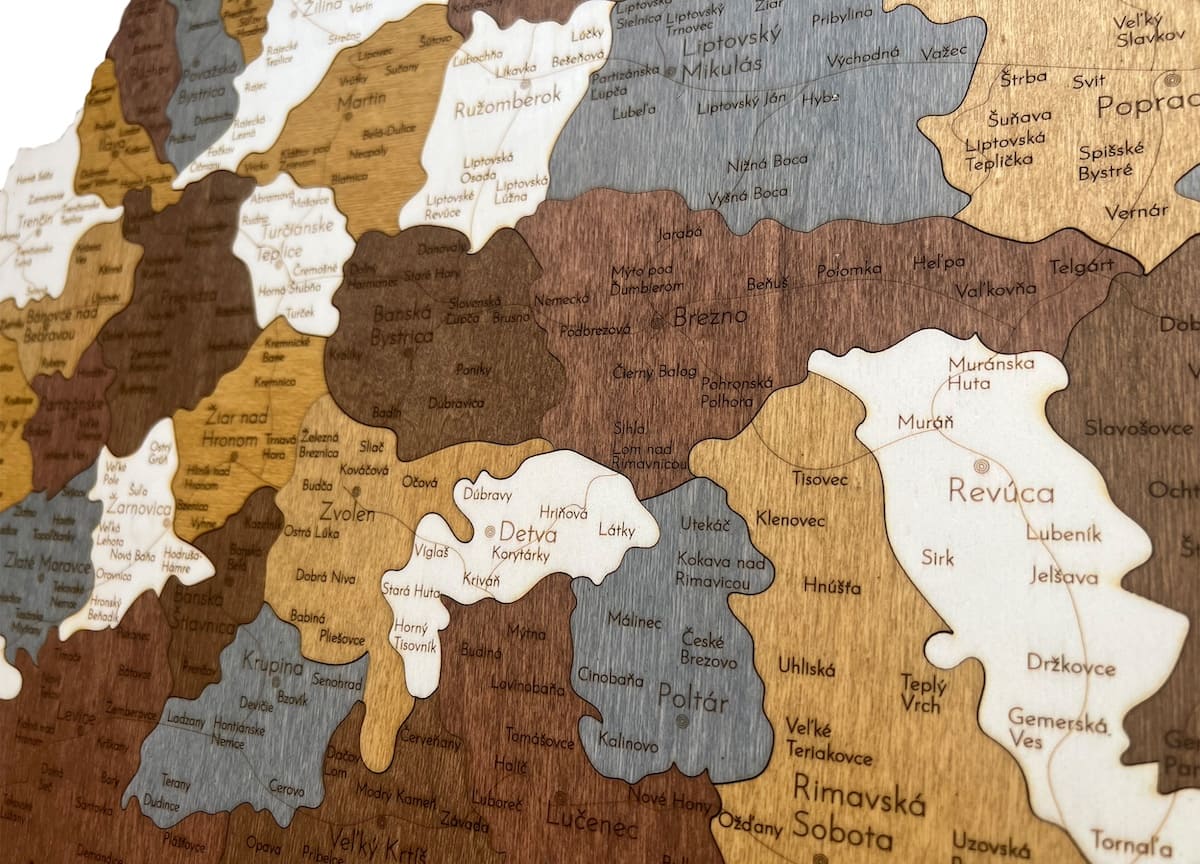 Mapa de ciudades de Eslovaquia Eslovaquia pared de madera 3D 2D